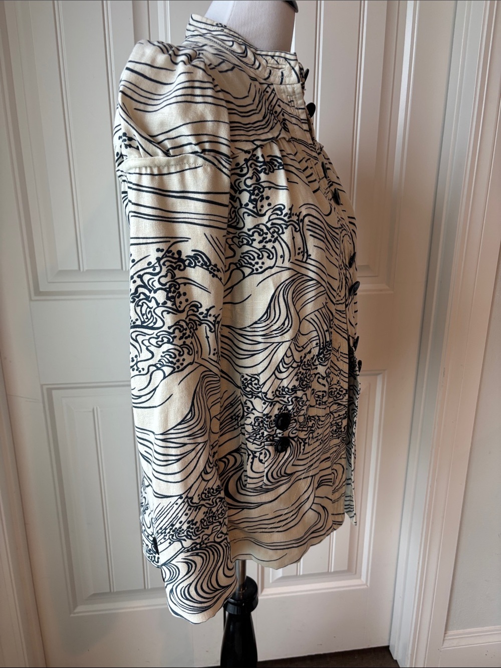 Anthropologie Elevenses Steamfest Wave Print Linen Blend Jacket Coat Size 4 - Picture 4 of 14